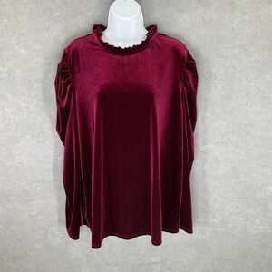 CeCe Womens Sz 3X Velvet‎ Top Ruffle Mock Neck Holiday Burgundy Whimsigoth